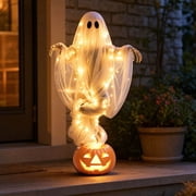 Swirling Ghost Pumpkin Yard Lamp, Halloween Lighted Stake Outdoor Decoration for Yard Porch Lawn Garden