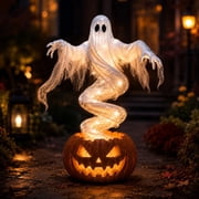 Ghost Pumpkin Lighted Garden Stake Swirling Halloween Outdoor Decoration Warm LED Lights 51-Inch