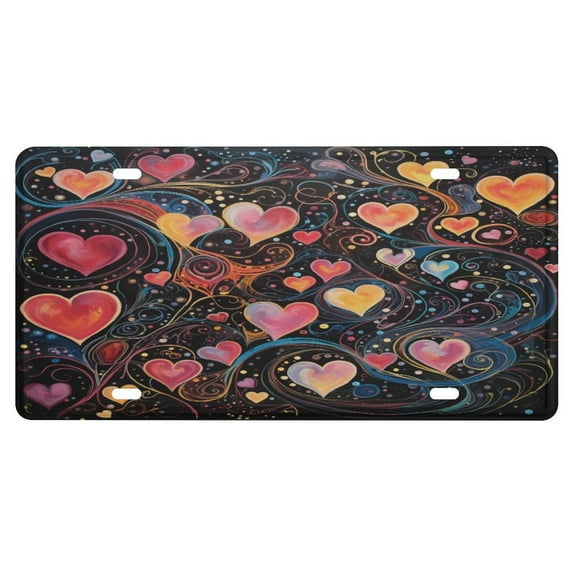 Swirling Hearts License Plate Cover Car Tags Pink Red Hearts Romantic Decorative Front License Plate Aluminum Metal for Front of Car 6 X 12 Inch for Women Men