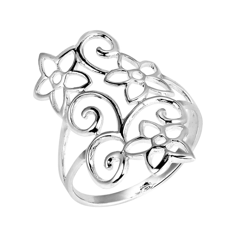 Swirling Jasmine Flower Garden Sterling Silver Ring-9 - Walmart.com
