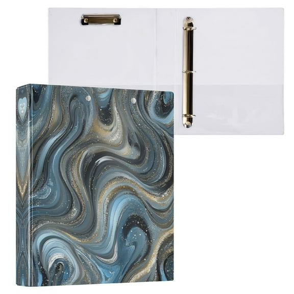 Swirling Metal and Marble Pattern 3 Ring Hardcover Binders 1.5in Round Rings for Letter-Size Folder Paper Organizer Pockets for Office Student Recipe