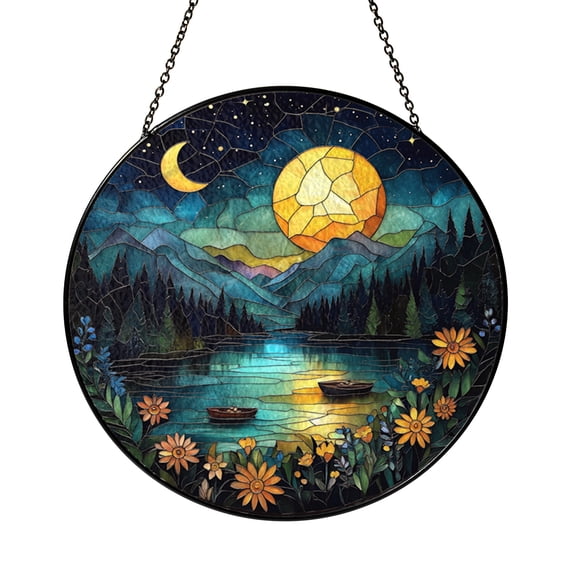 Swirling Night Sky Acrylic Window Panel – Stained Glass Style Art