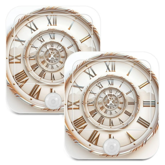 Swirling Numbers Clock Night Lights Plug into Wall LED with Auto Light Sensor Warm Light for Kids Hallway Bedroom Living Room Kitchen Bathroom Set of 2