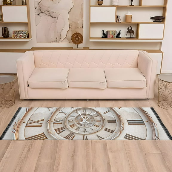 Swirling Numbers Clock Runner Rug Non-Slip Area Rugs Linen Washable Non Shedding for Kitchen Bedroom Carpet