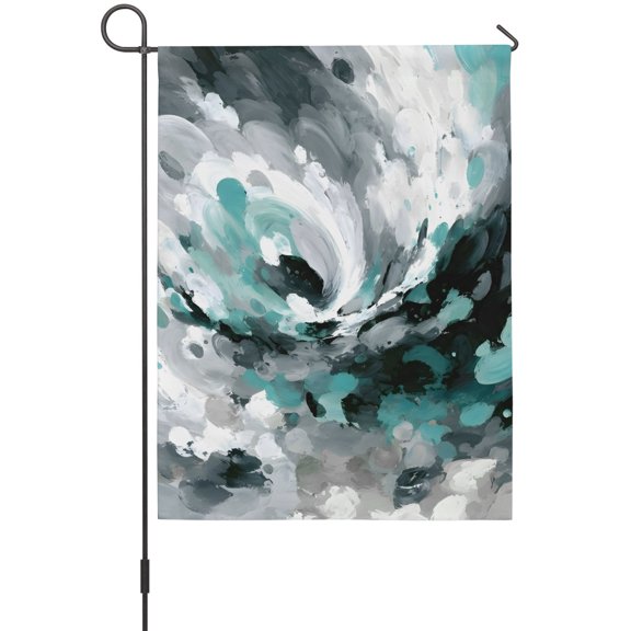 Swirling Ocean Wave Garden Flag 12 x 18 Inches, Nautical Teal Black White Ocean Wave Weather Proof Outdoor Patio Flags Double Sided Small Garden Decoration for Yard Outside Home