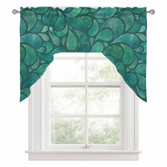 Swirling Paisley Droplet Swag Valances for Windows 56 x 36 Inch, Abstract Vintage Minimalist Green Leaf Rod Pocket Light Filtering Window Topper for Kitchen Bathroom Bedroom Living Room