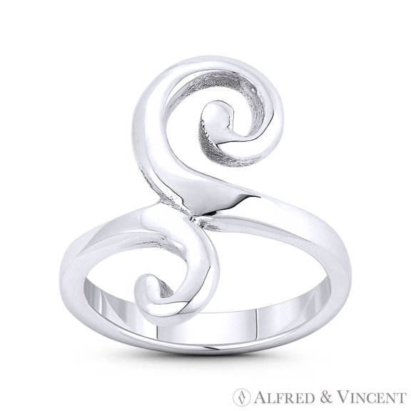 Swirling Plant Vine Charm Ladies' Right-Hand Fashion Statement Ring in .925 Sterling Silver