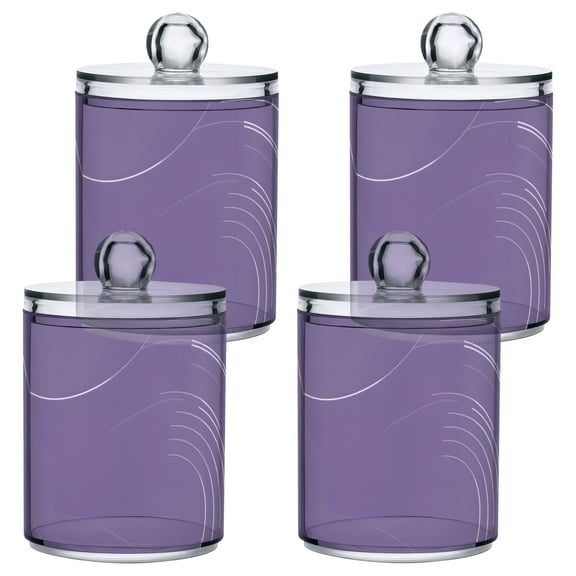 Swirling Purple Lines Bathroom Canisters Set of 4 Translucent Plastic Storage for Cotton Pads and Floss
