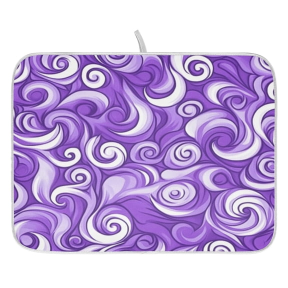 Swirling Purple Waves Dish Drying Mat for Kitchen, Quick Drying Absorbent Soft Durable 16" x 18"