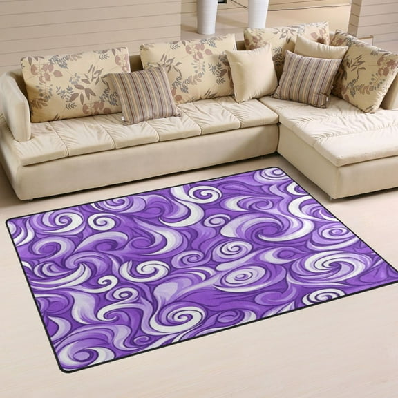 Swirling Purple Waves Soft Polyester Area Rug 60''x39'', Non Slip, Memory Foam, Water Absorbent