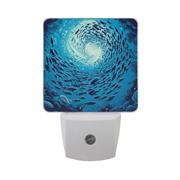 Swirling School Of Fish Night Light 2 Pack LED Nightlight Plug into Wall Dusk to Dawn Sensor Soft White