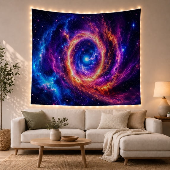 Swirling Spiral Galaxy with Vibrant Purple and Orange Nebula, Mystical Celestial Art for Space Enthusiasts, Cosmic Wall Decor Christmas Gift, Tapestry Wall Hanging for Bedroom and Living Room