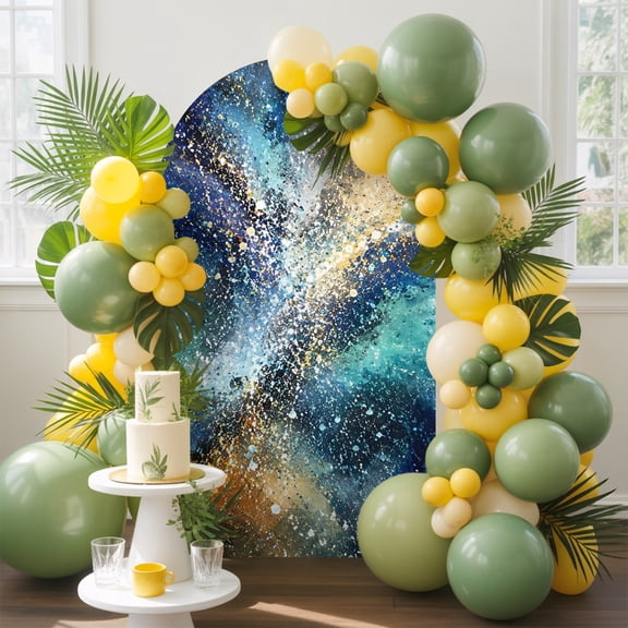 Swirling Star Dust Arch Backdrop Cover, 4FT, Abstract Blue Galaxy Glowing Cosmic Cloud Spandex Arch Covers Double-Sided Backdrop for Wedding Birthday Party Photo Background Decoration