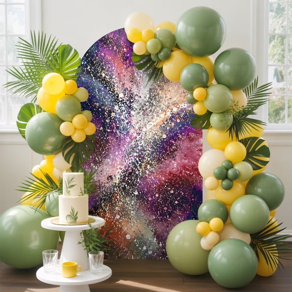 Swirling Star Dust Arch Backdrop Cover, 4FT, Abstract Purple Galaxy Glowing Cosmic Cloud Spandex Arch Covers Double-Sided Backdrop for Wedding Birthday Party Photo Background Decoration