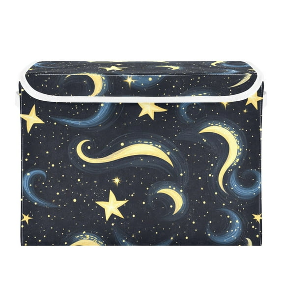Swirling Stars and Moon Large Storage Bins with Linen Collapsible Lid Storage Box 16.7 x 12.6 x 11.8in