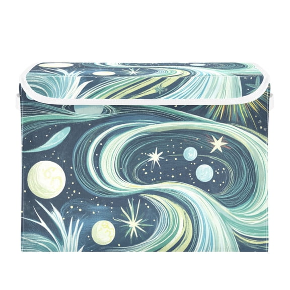 Swirling Stars and Planets Large Storage Bins with Linen Collapsible Lid Storage Box 16.7 x 12.6 x 11.8in