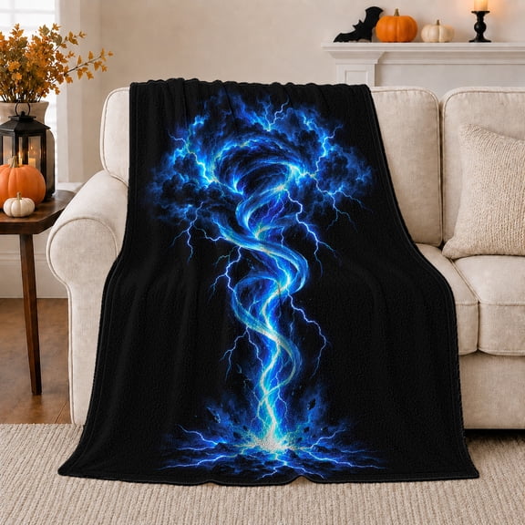 Swirling Tornado Lightning Storm Vortex Electric Bolts autumn celebration, Mystical Fantasy Scene, Warm Flannel Blanket for Living Room and Bedroom, Art Lovers Housewarming Gift, Fantasy Home Decor
