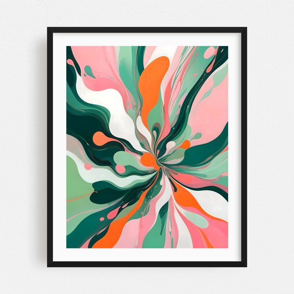 Swirling Wonder - India Illustration Abstract Modern Art Psychedelic Surrealism Geometric Pattern Black Framed Wall Art Print 11 x 14 inches