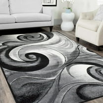 Swirls Abstract Design Modern Contemporary Hand Carved Area Rug-Silver/Gray/Black
