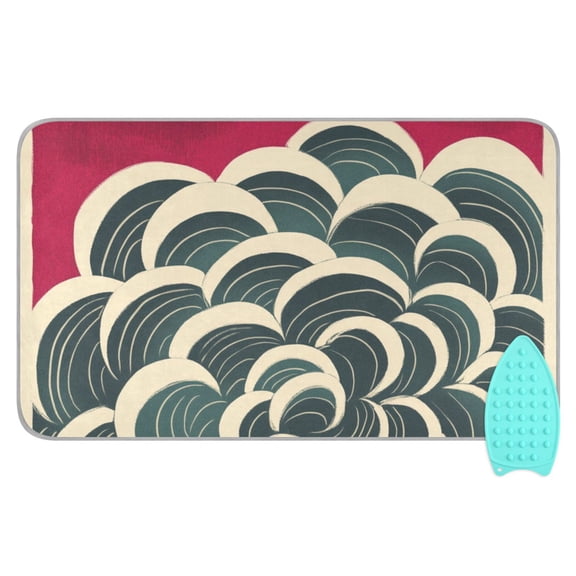 Swirls Japanese Woodblock Print Style Ironing Mat Blanket for Table Top Travel Portable Ironing Board Pad 47.2x27.6 Inch