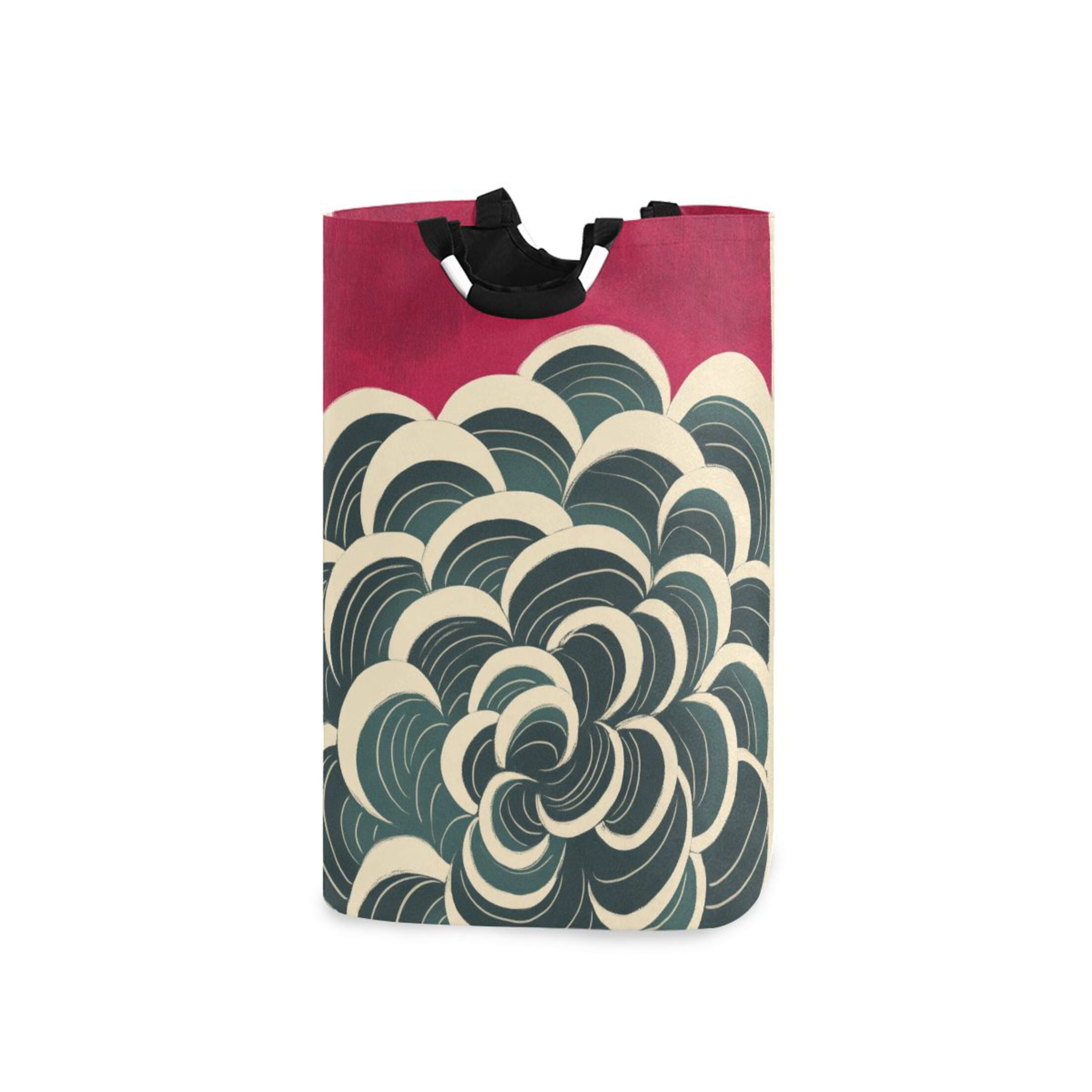 Swirls Japanese Woodblock Print Style Laundry Basket with Handles 50L ...
