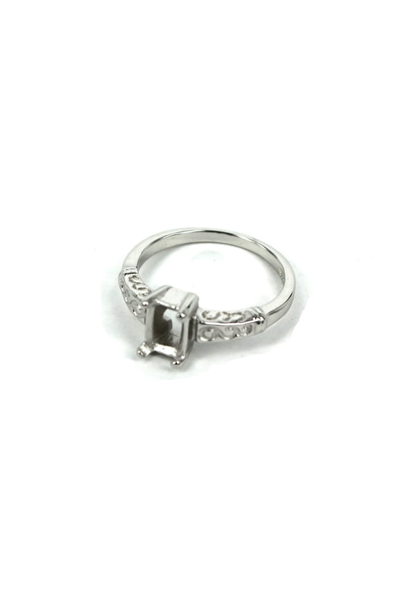 Swirls Ring Setting with Rectangular Prongs Mounting in Sterling Silver 5x7mm | MTR200 (8)