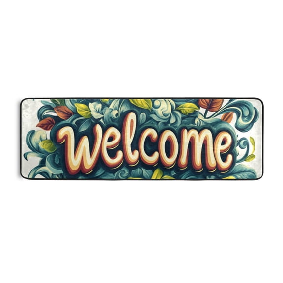 Swirls and Leaves Decoration Runner Rug for Hallways Kitchen Non Slip 2'x 6' Washable Hall Carpet for Bedroom Entryway Laundry Room