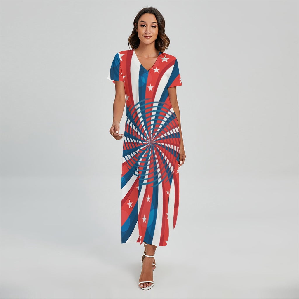 US Flag Graphic Twisted Raglan Sleeve Dress