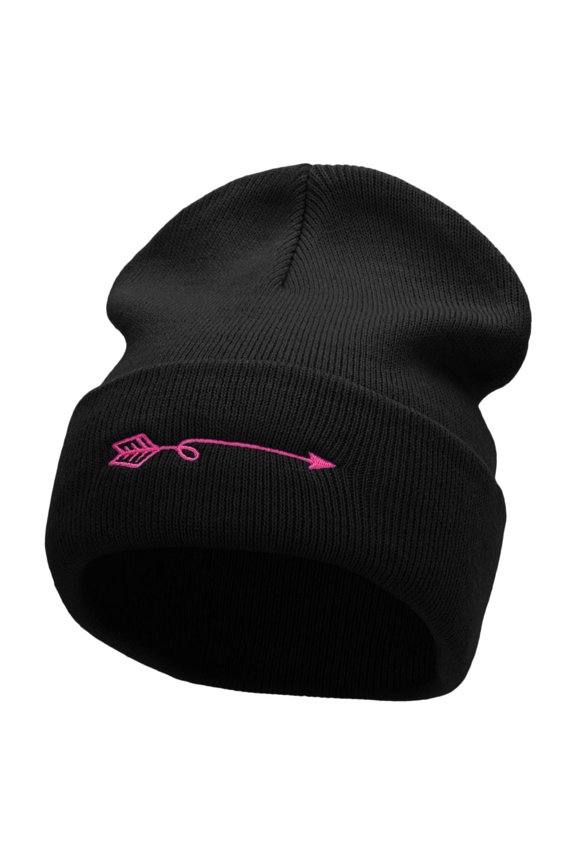 Swirly Arrow Embroidered 12 Inch Long Knitted Beanie - Black OSFM