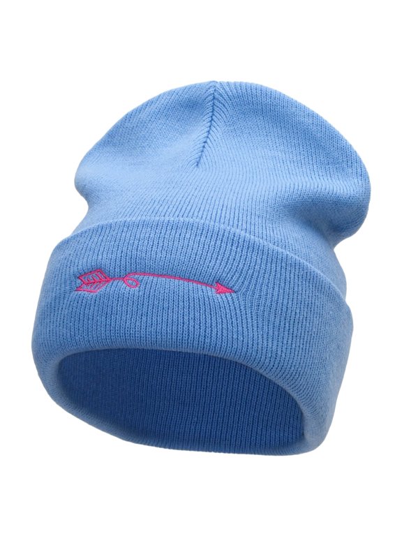 Swirly Arrow Embroidered 12 Inch Long Knitted Beanie - Sky Blue OSFM