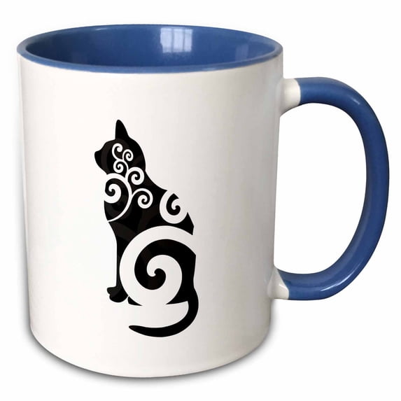 3drose, Swirly Cat Silhouette Black, 11oz Two-tone Blue Mug