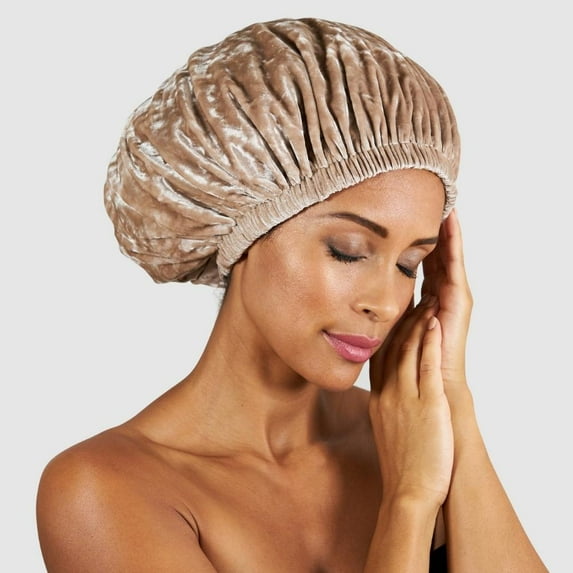 Swirly Curly Cream Hair Bonnet for Thick, Natural, Curly Hair, Satin & Velvet Sleep Cap for Women