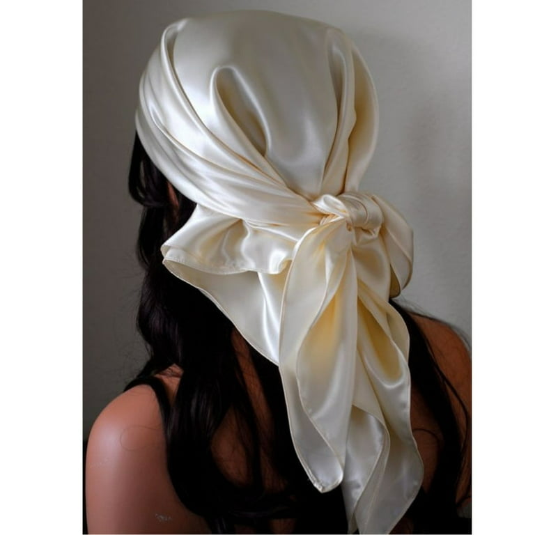 Solid Colors Silk Scarf Women Satin Hair/Head Scarves Black White