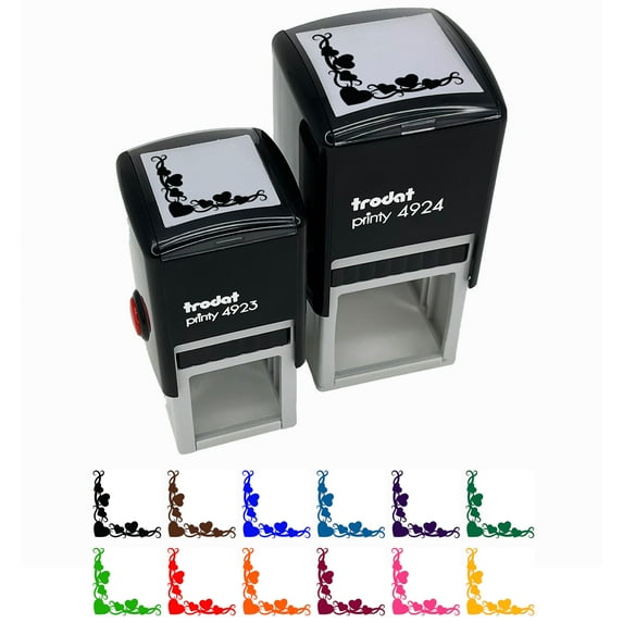 Swirly Heart Corner Border Self-Inking Rubber Stamp Ink Stamper - Pink Ink - Small 1 Inch