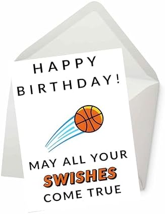 "Swishes Come True" Basketball Birthday Card - Funny Greeting Card For Wife, Husband, Boyfriend, Girlfriend, 5x7 Inches