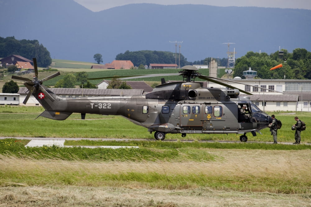 Swiss Air Force Eurocopter Cougar helicopter Canvas Art - Timm ZiegenthalerStocktrek Images (35 x 23)