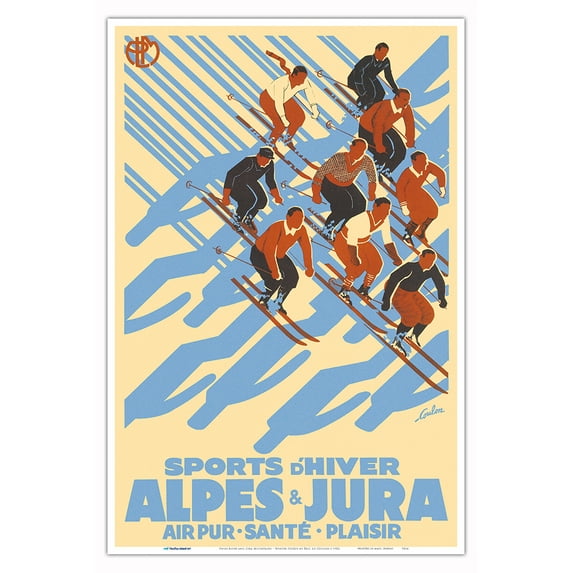 Swiss Alpes and Jura Mountains - Winter Ski Sports - Paris-Lyon-Mediterrannee (PLM) - Vintage Railroad Travel Poster by Éric de Coulon c.1932 - Master Art Print (Unframed) 12in x 18in