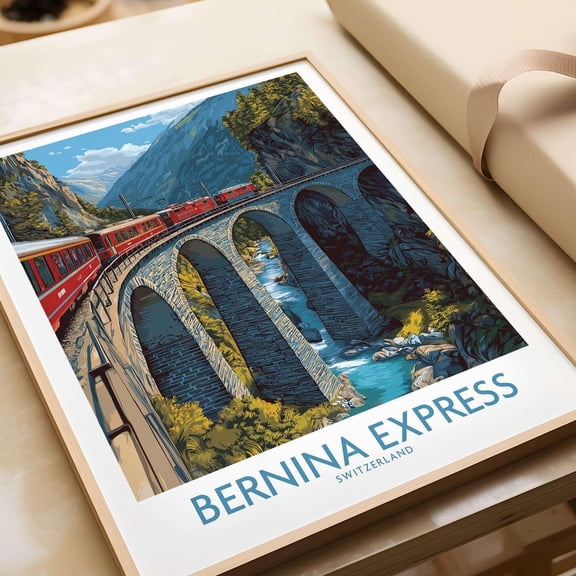 Swiss Alps Bernina Express Art Print Scenic Train View