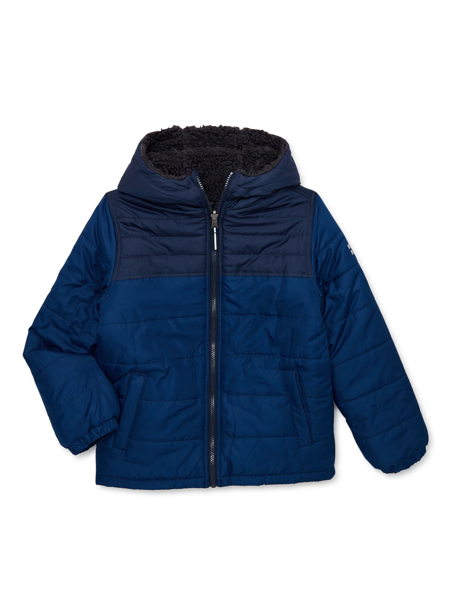 Swiss Alps Boys Reversible Puffer to Faux Sherpa Coat with Hood, Sizes ...