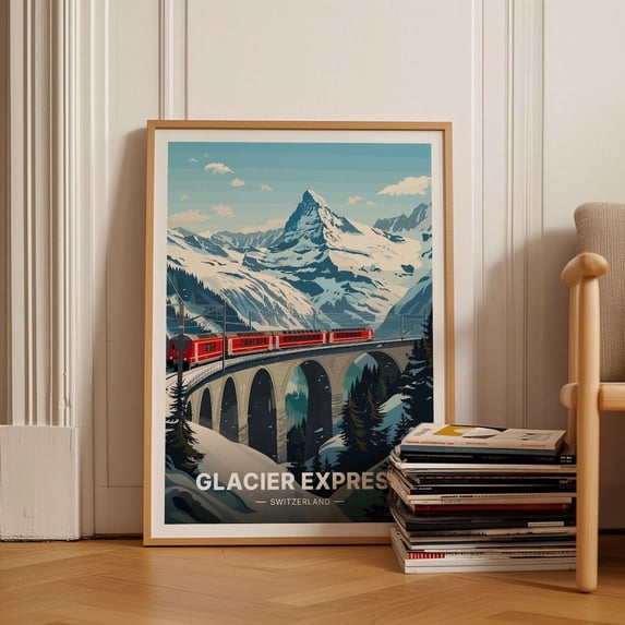 Swiss Alps Glacier Express Train Travel Wall Art, Unframed Canvas 24x36in