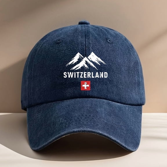 Swiss Alps Retro Baseball Cap with Snow Mountain & Switzerland Lettering Unisex Sun Protection Hat, Breathable Adjustable Snapback for Outdoor Riding, Fishing, Spring/Summer Casual Wear, Summer Hea