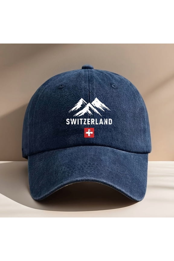 Swiss Alps Retro Baseball Cap with Snow Mountain & Switzerland Lettering Unisex Sun Protection Hat, Breathable Adjustable Snapback for Outdoor Riding, Fishing, Spring/Summer Casual Wear, Summer Hea