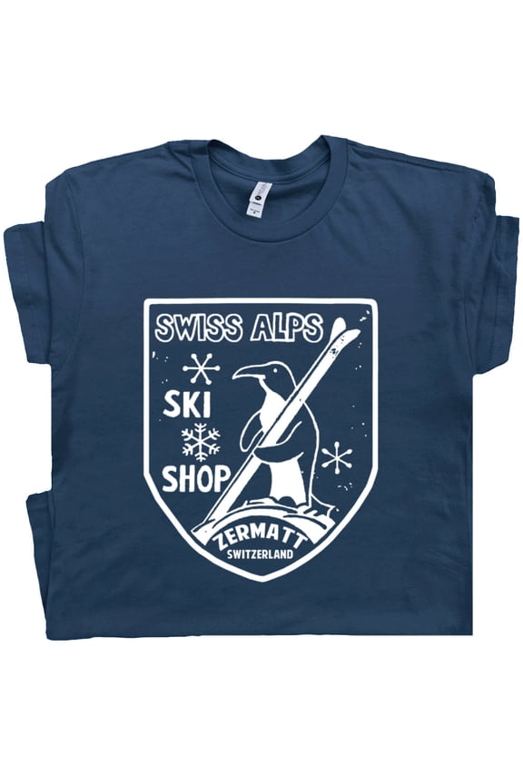 Swiss Alps Snow Skiing T Shirt Penguin Shirts for Men Women Vintage Ski Snowboard Zermat Switzerland Retro Graphic Tee