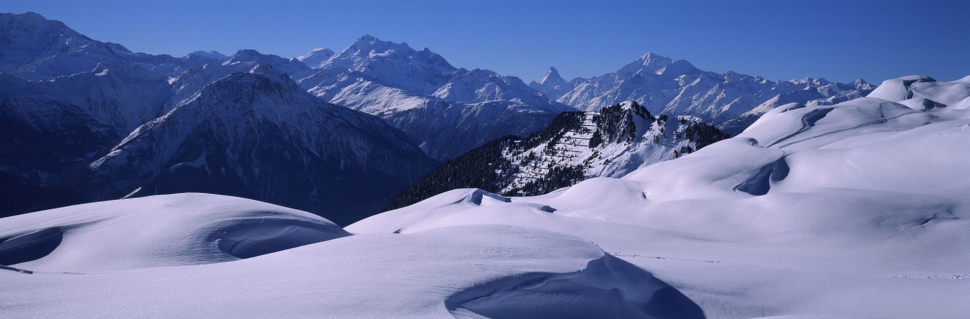 Swiss Alps in winter Switzerland Canvas Art - Panoramic Images (12 x 36)
