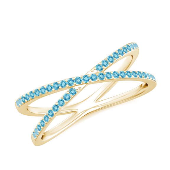 Swiss Blue Topaz Criss Cross Wedding Band for Women 925 Sterling Silver/ Yellow Gold Plated Birthstone Stackable Ring X Promise Ring for Her Size 9