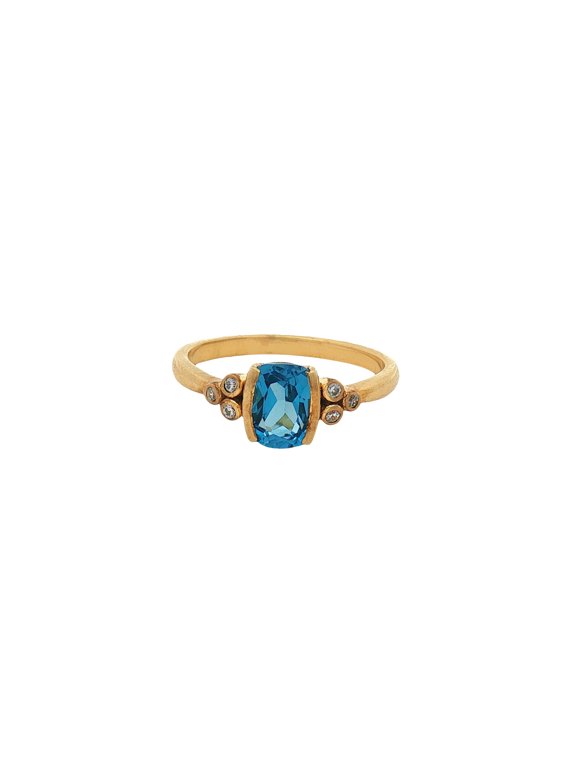 Swiss Blue Topaz Cushion Cut Ring with Sparkling Cubic Zircon Accents in Gold Plated Silver