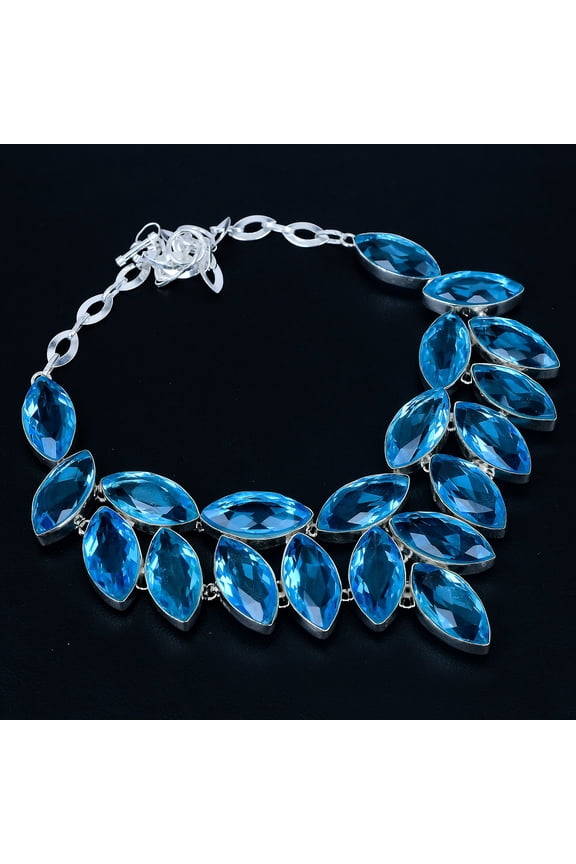 Swiss Blue Topaz Marquise 925 Sterling Silver Gift Jewelry Necklace 18" VJ 1361