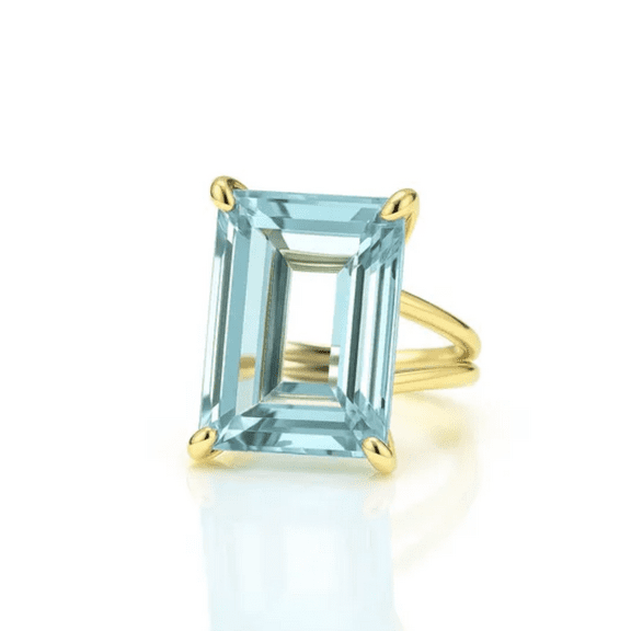 Swiss Blue Topaz Statement Ring in 14k Yellow Gold Vermeil - Bridal Engagement Ring - Anniversary Gift For Wife