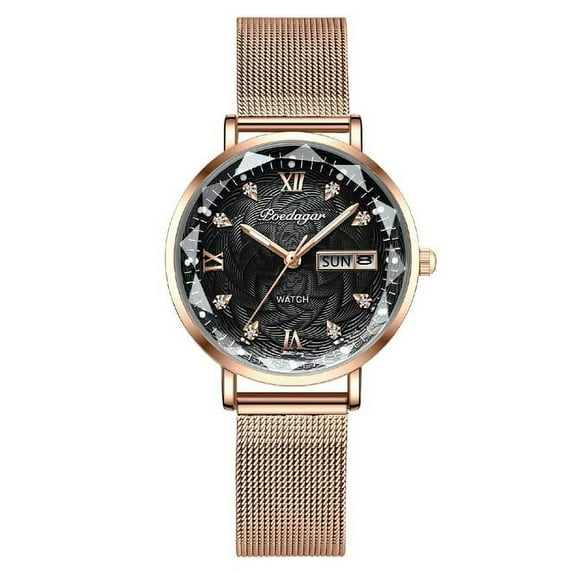 Swiss Brand Poedagar Women Watch Stainless Steel Mesh Rose Gold Simple Waterproof Luminous Ladies Watches Luxury Quartz Elegant - Quartz Wristwatches