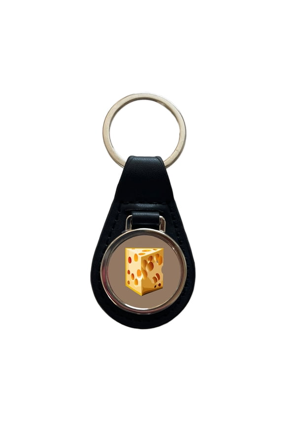 Swiss Cheese Metal Black Leather Keychain